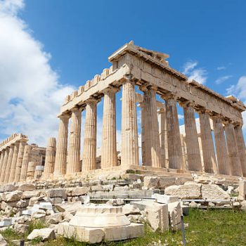 Ruins of the Temple Parthenon at the Acropolis, with the crane and scaffolds constantly in use for restoration work digitaly removed! Greece.